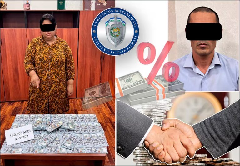 Toshkent viloyatida pora evaziga 3 mln dollar kredit olib bermoqchi bo‘lganlar qamoqqa olindi