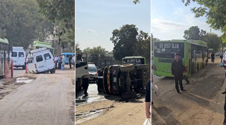 Toshkentda yer cho‘kib, avtobus tiqilib qoldi. Qutqaruv-maxsus texnika esa ag‘darilib tushdi